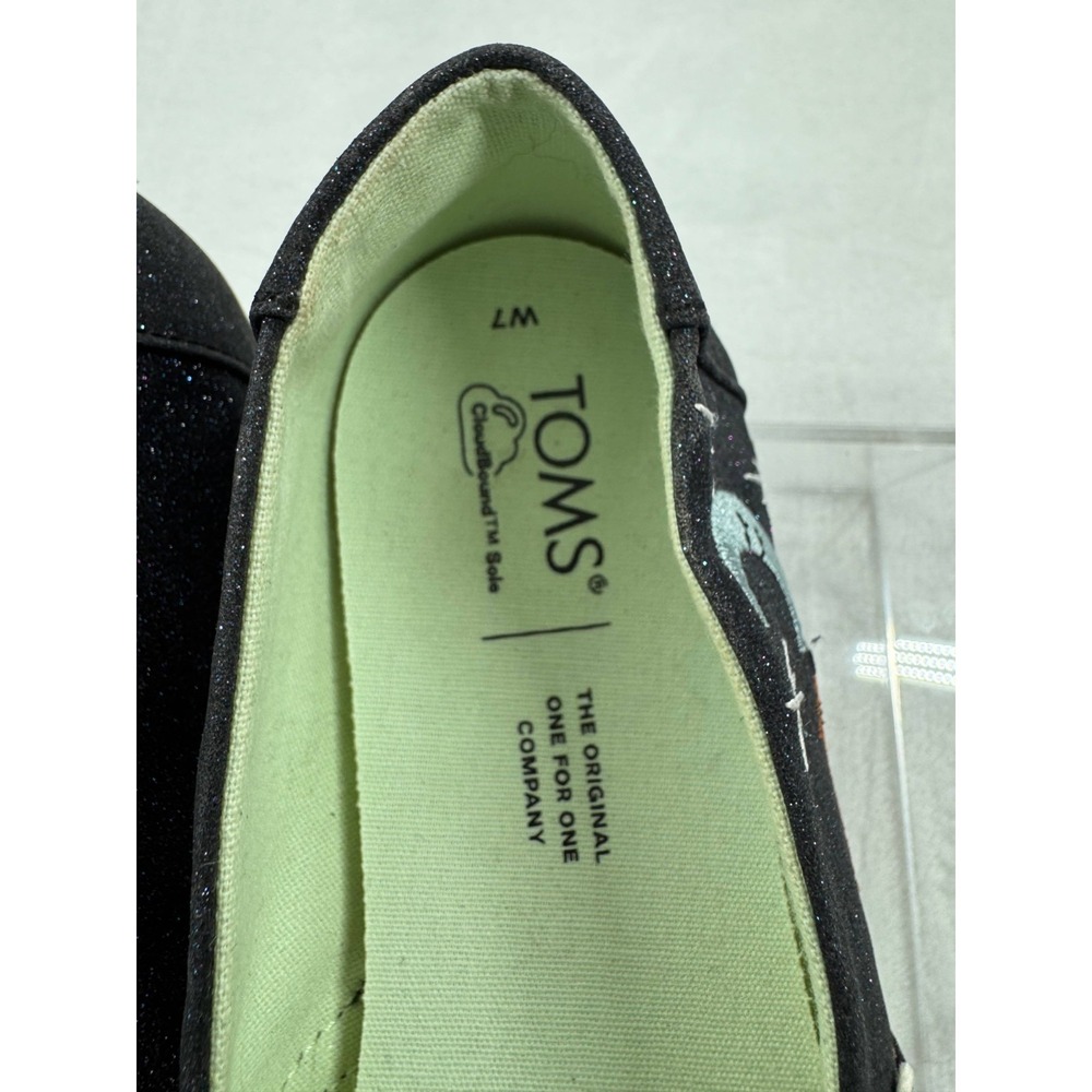 Toms Alpargata Flat Shoes Women's 7 Blue Glitter Fox Print Slip-on Lightweight - Picture 8 of 14